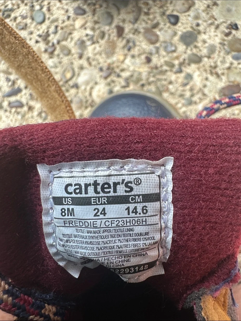 Carters Navy and Tan Winter Boots with Burgundy Lining 8 M